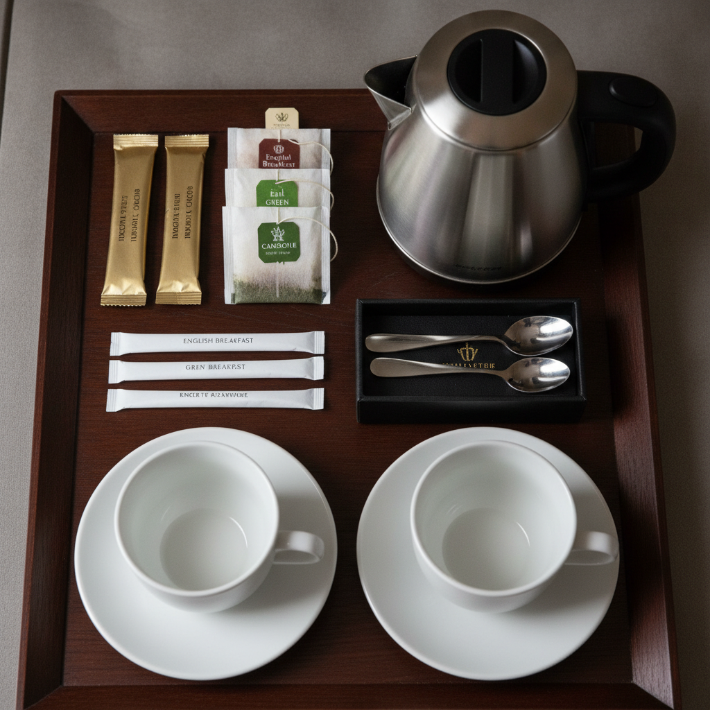 Hotel amenity tray inspected by 6th Star